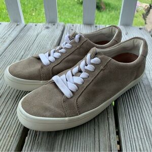 Frye Kerry Beige Tan Suede Sneakers Shoes Lace Up Low Casual Womens 7.5 M